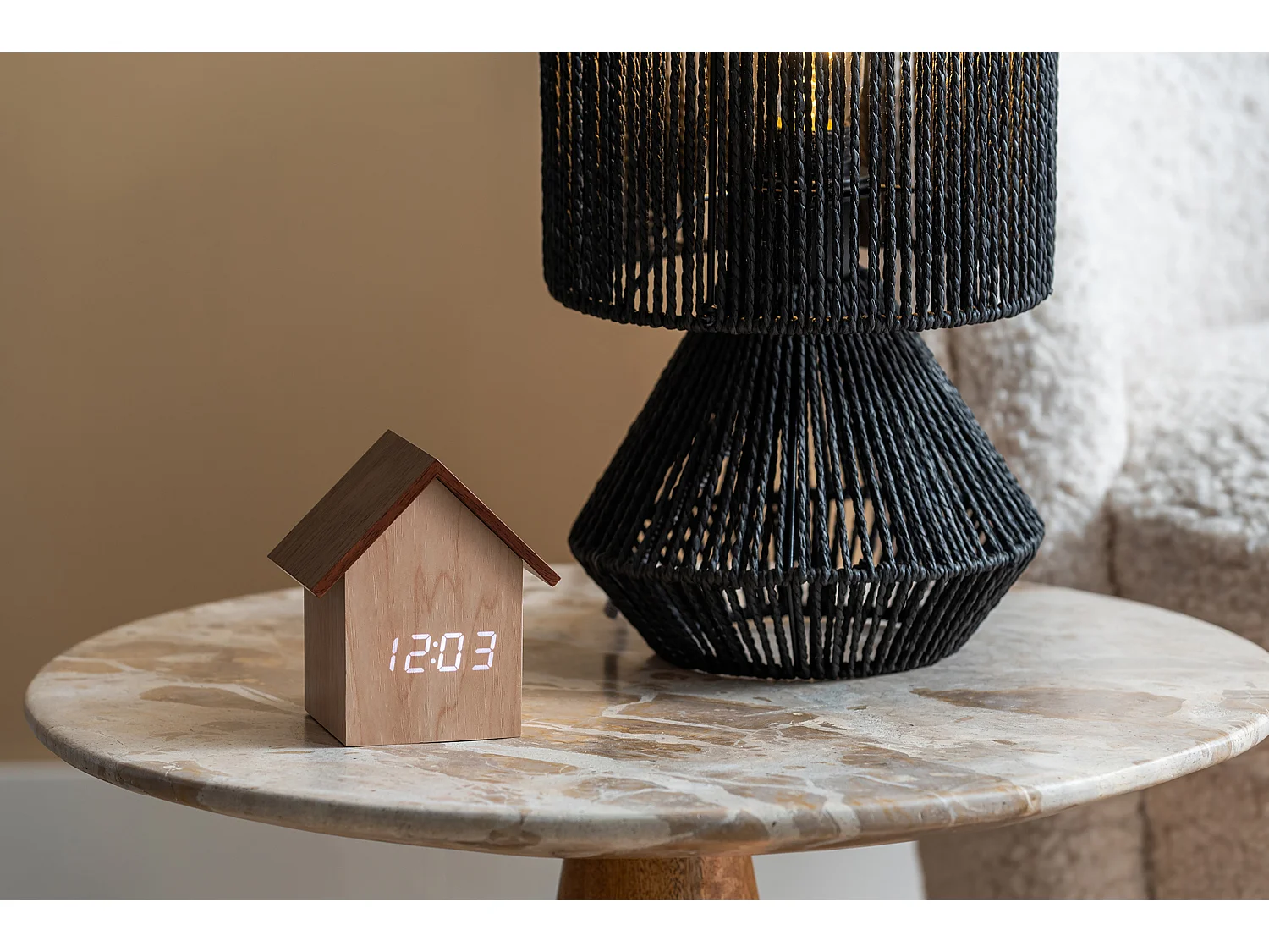 Force - Table d’appoint en bois et marbre ø40cm - Brun