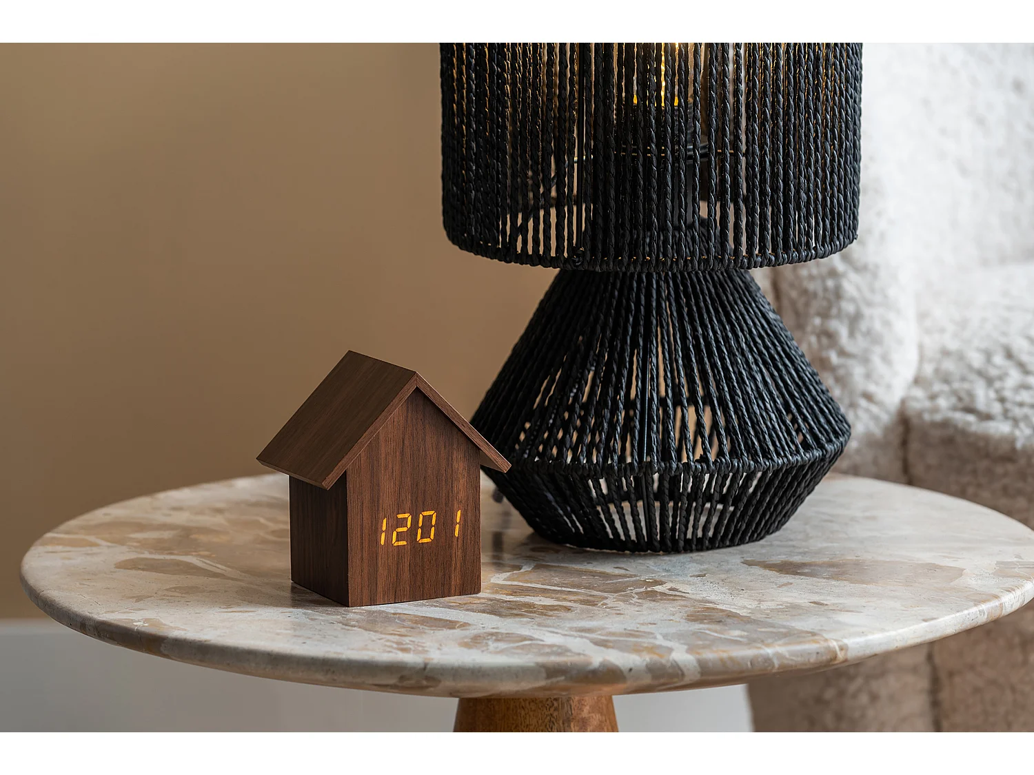 Force - Table d’appoint en bois et marbre ø40cm - Brun