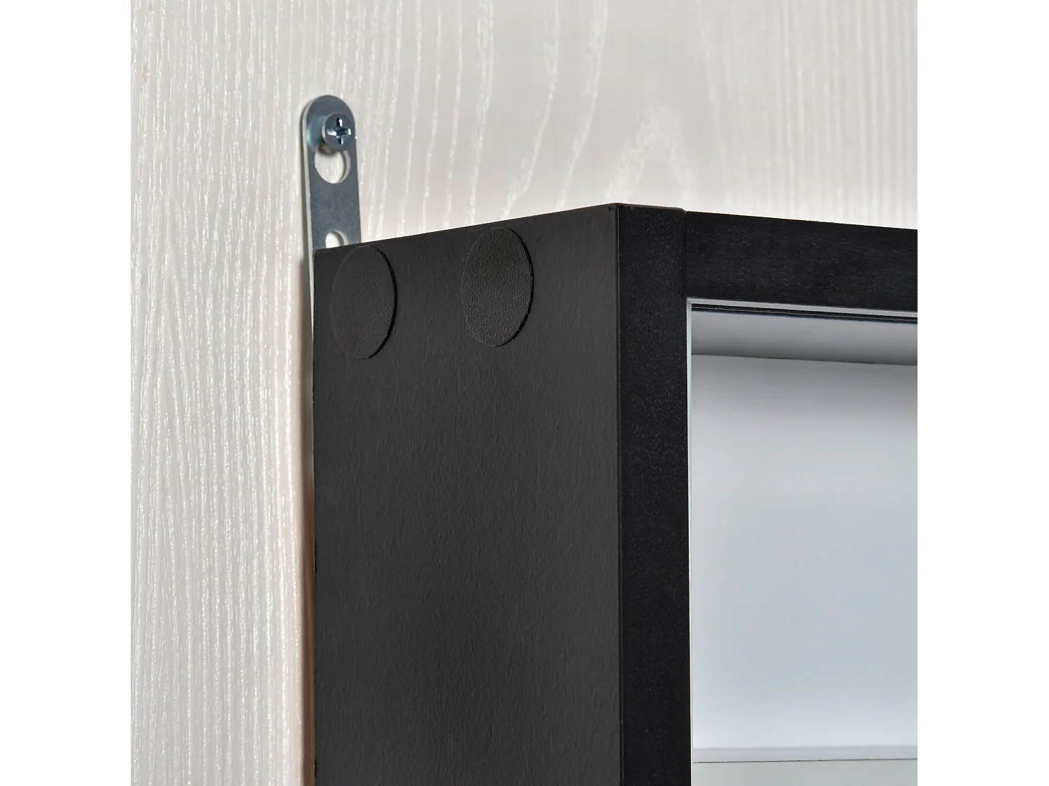 Vitrine murale étagère - 5 étagères réglables - 2 portes coulissantes verre - panneaux noir blanc