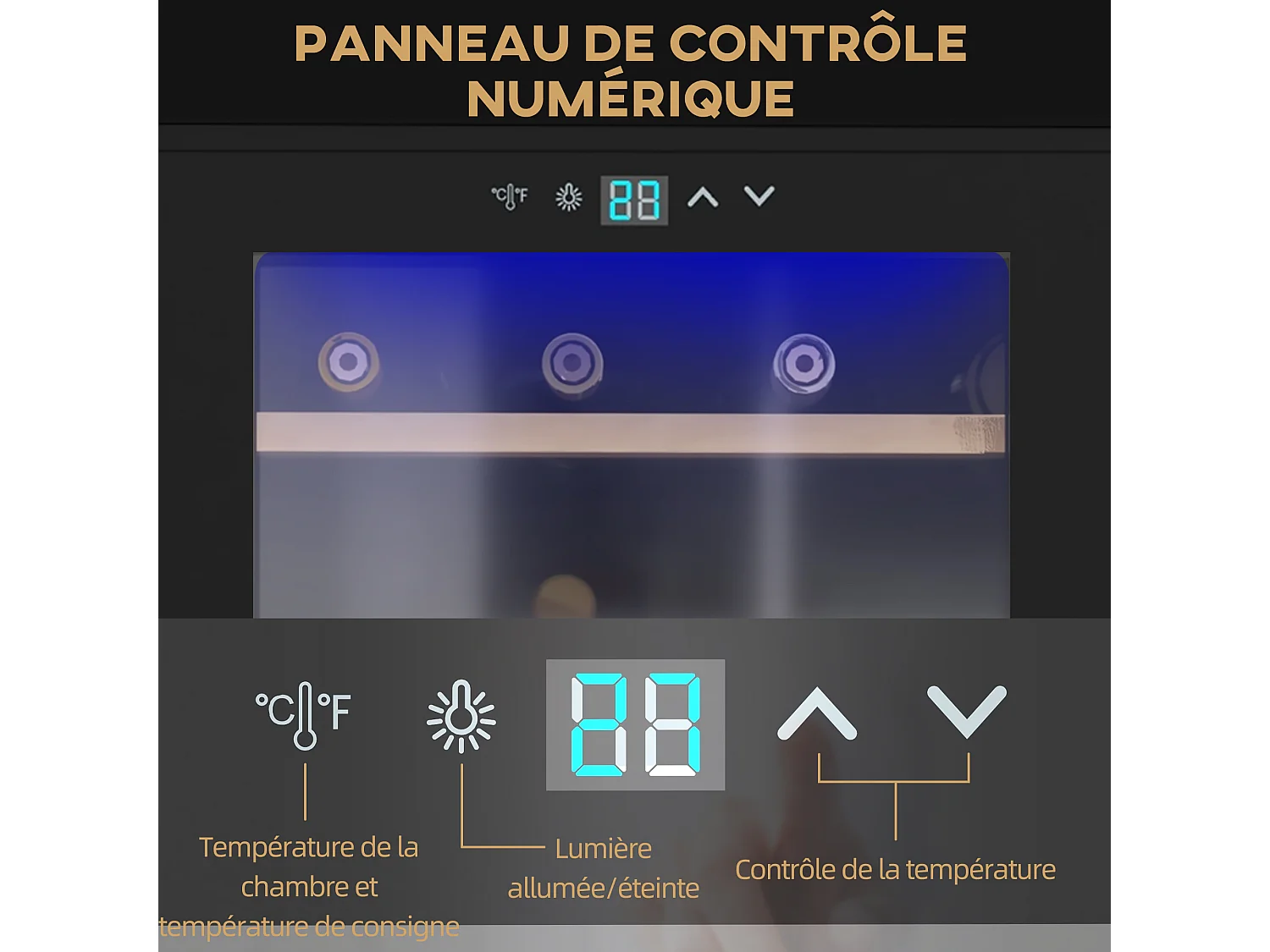 Cave à vin thermoélectrique 24 bouteilles panneau tactile écran LCD éclairage intérieur LED température réglable 5-20°C noir