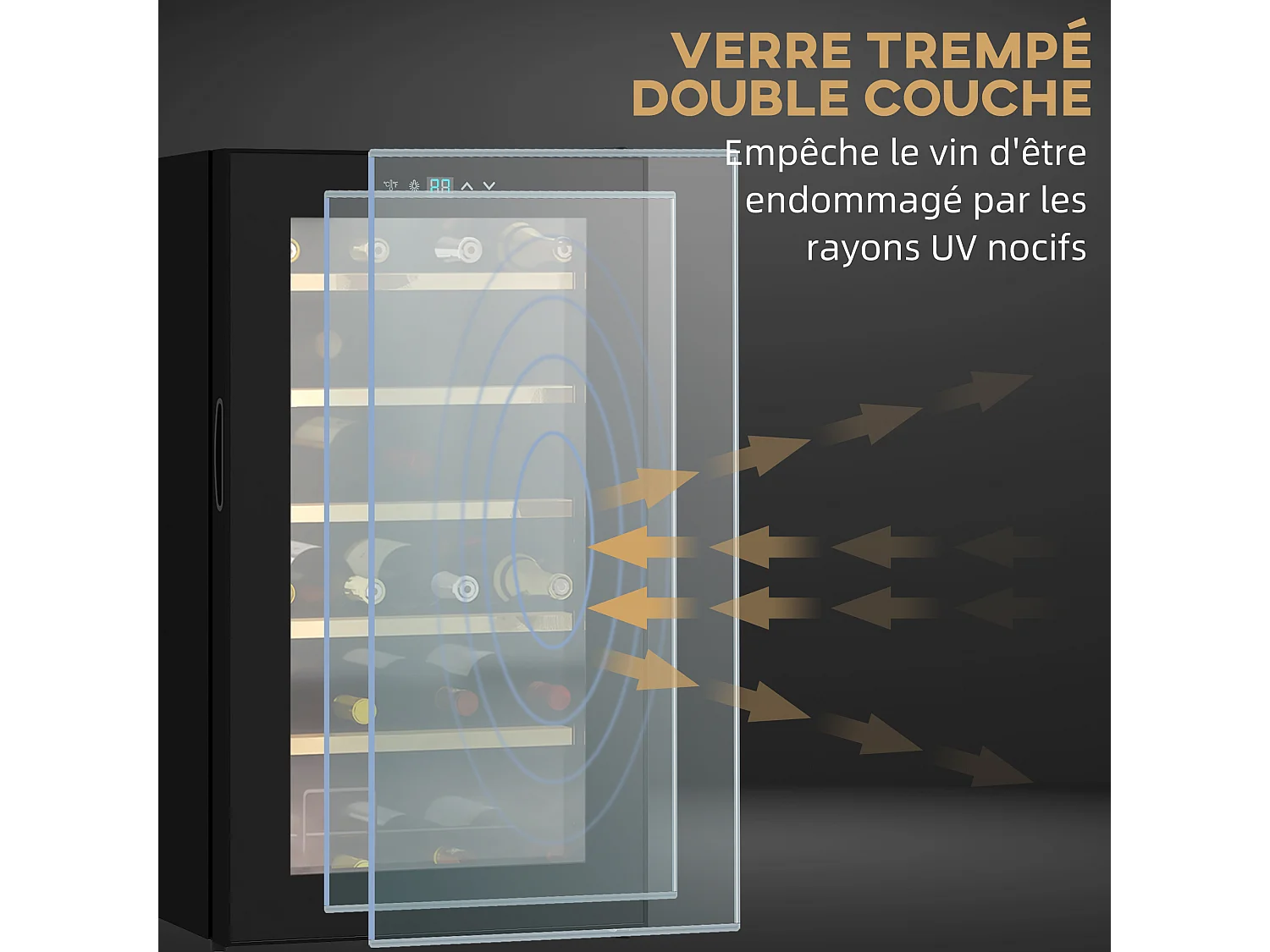 Cave à vin thermoélectrique 24 bouteilles panneau tactile écran LCD éclairage intérieur LED température réglable 5-20°C noir