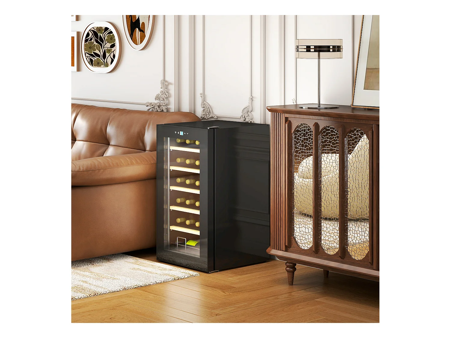 Cave à vin thermoélectrique 24 bouteilles panneau tactile écran LCD éclairage intérieur LED température réglable 5-20°C noir