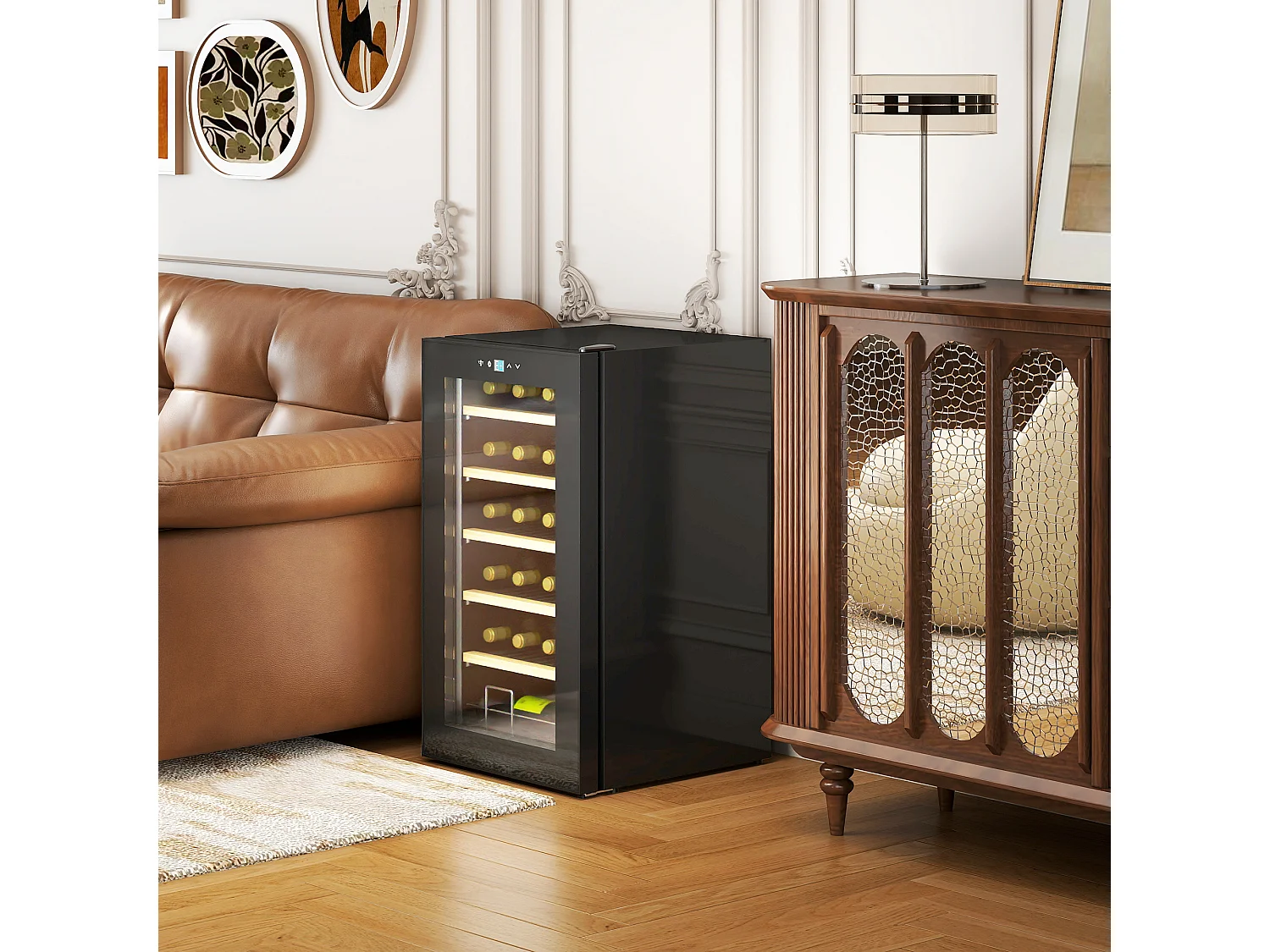 Cave à vin thermoélectrique 24 bouteilles panneau tactile écran LCD éclairage intérieur LED température réglable 5-20°C noir