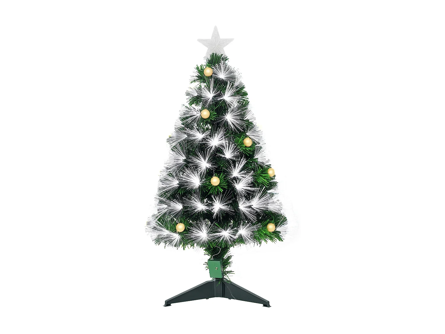 Sapin de Noël artificiel lumineux fibre optique LED + 14 ampoules + support pied Ø 48 x 90H cm 90 branches étoile sommet brillante vert