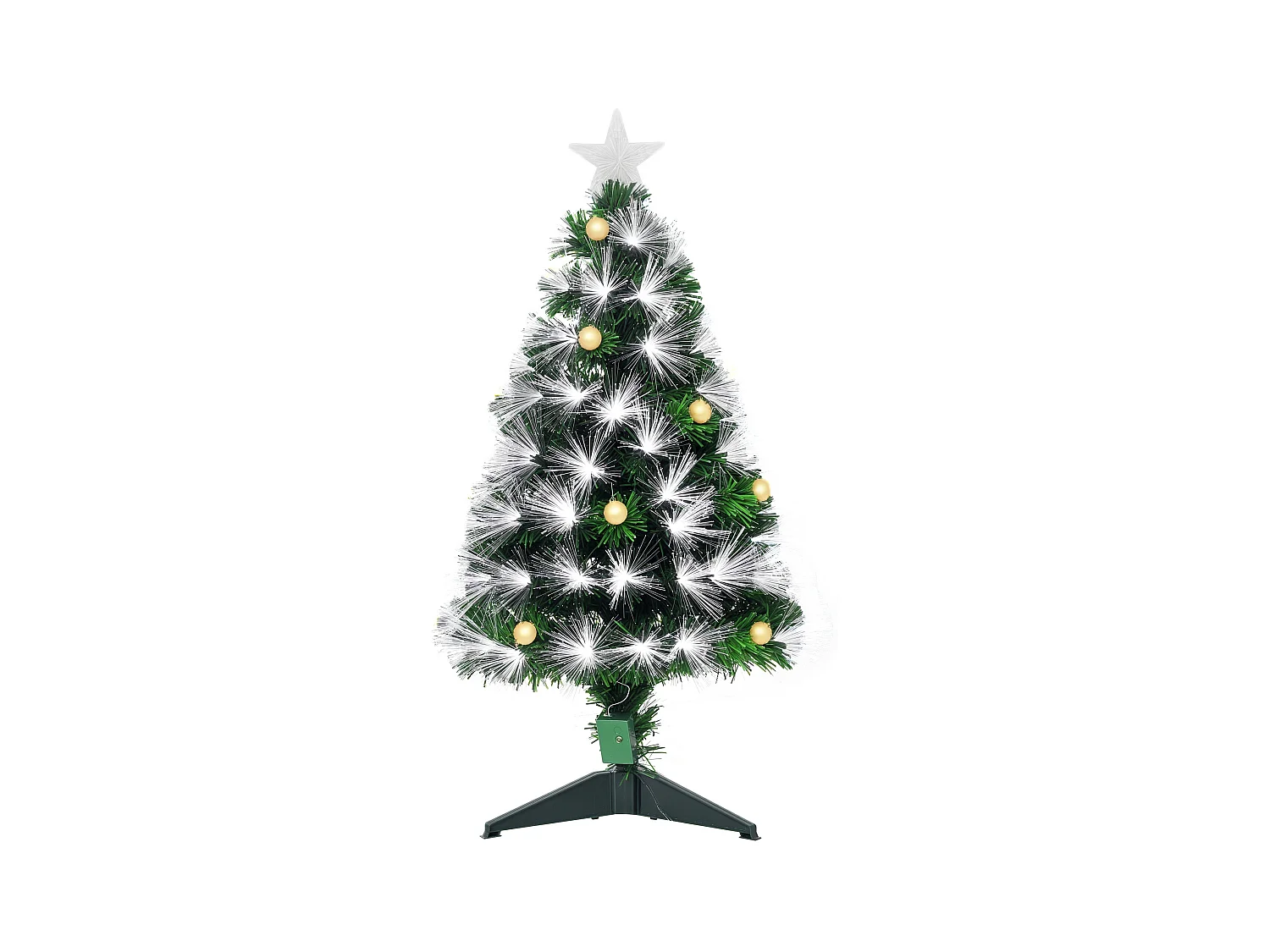 Sapin de Noël artificiel lumineux fibre optique LED + 14 ampoules + support pied Ø 48 x 90H cm 90 branches étoile sommet brillante vert