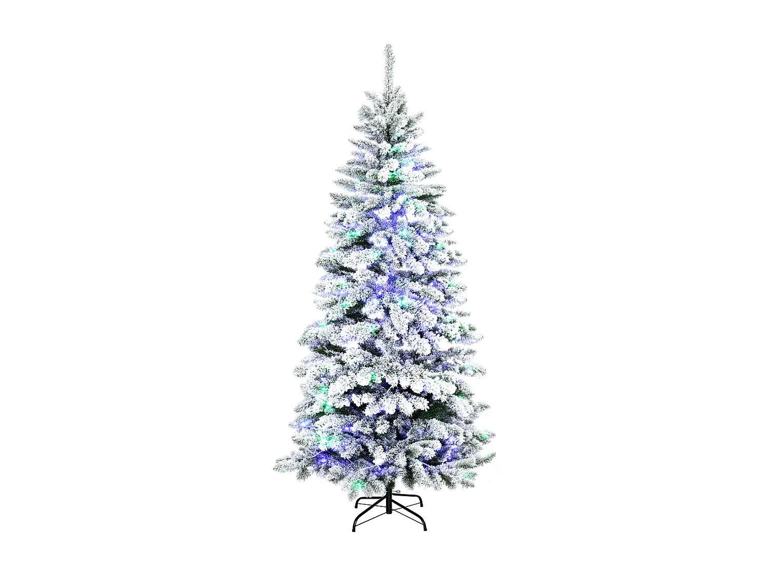 Sapin de Noël artificiel enneigé lumineux LED x 250 multicolore Ø 112 x 210H cm 829 branches vert blanc