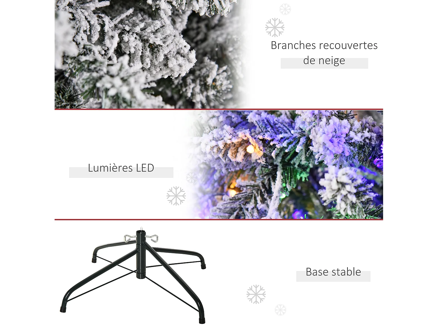 Sapin de Noël artificiel enneigé lumineux LED x 250 multicolore Ø 112 x 210H cm 829 branches vert blanc