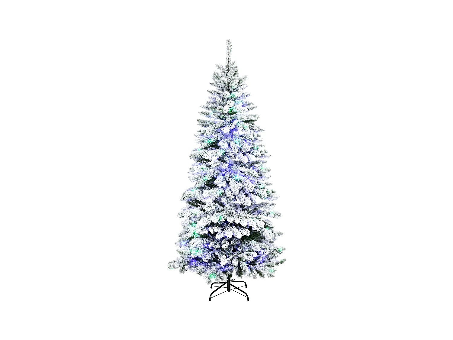 Sapin de Noël artificiel enneigé lumineux LED x 250 multicolore Ø 112 x 210H cm 829 branches vert blanc