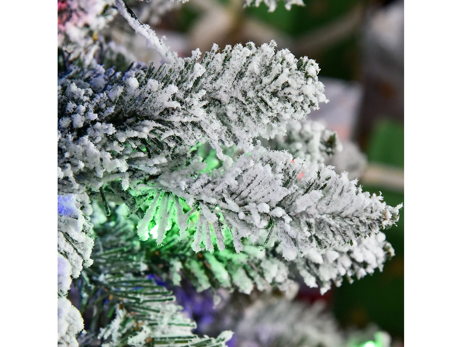 Sapin de Noël artificiel enneigé lumineux LED x 250 multicolore Ø 112 x 210H cm 829 branches vert blanc
