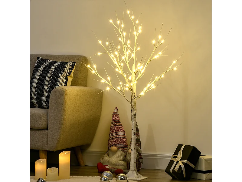 Arbre lumineux LED - décoration lumineuse de Noël - 72 LEDS - 1,2H m - métal PP blanc