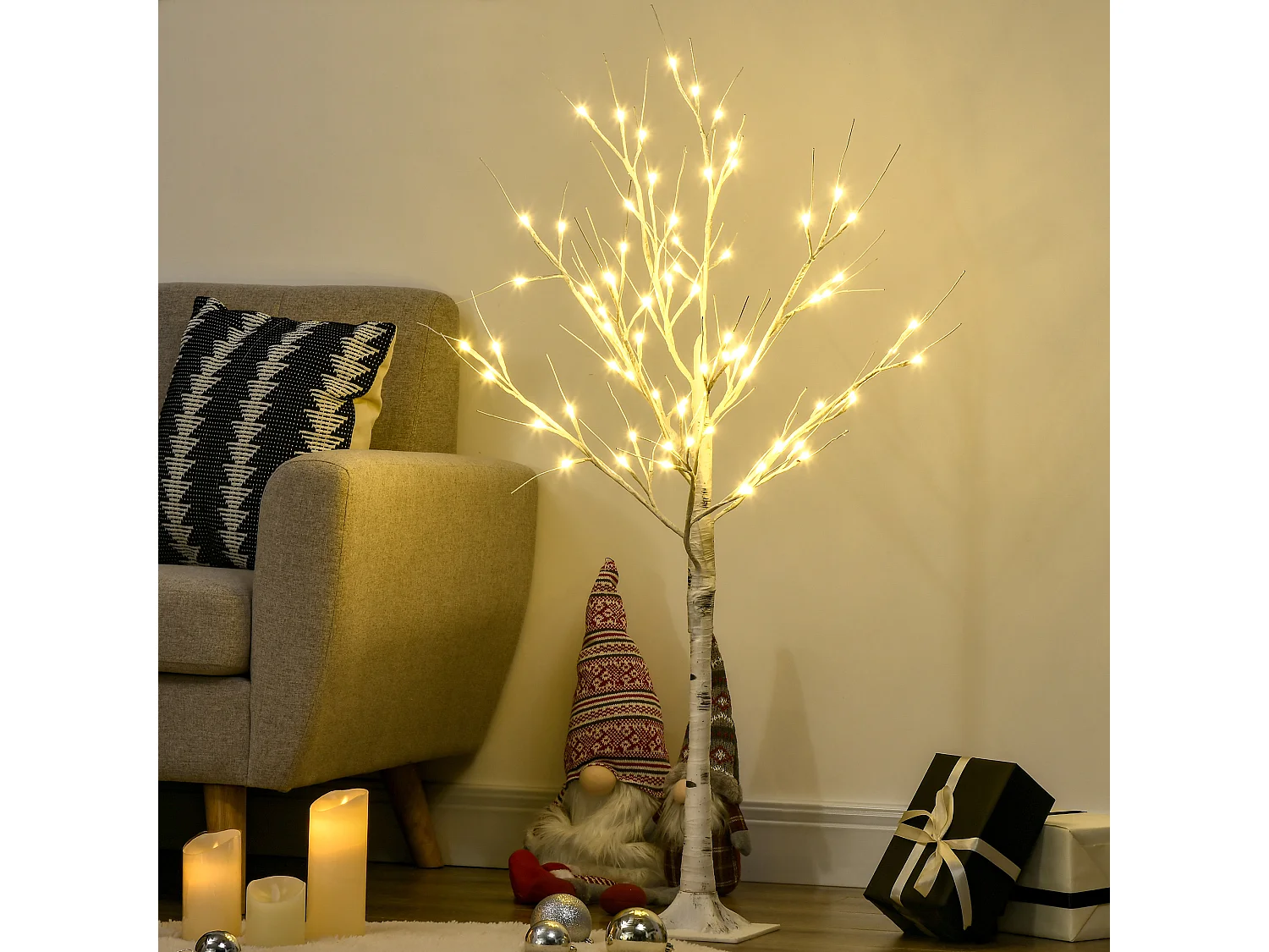 Arbre lumineux LED - décoration lumineuse de Noël - 72 LEDS - 1,2H m - métal PP blanc
