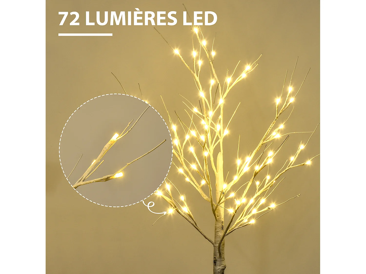 Arbre lumineux LED - décoration lumineuse de Noël - 72 LEDS - 1,2H m - métal PP blanc