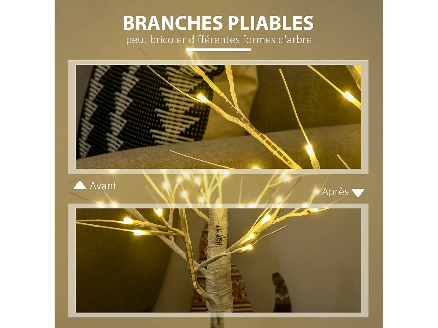 Arbre lumineux LED - décoration lumineuse de Noël - 72 LEDS - 1,2H m - métal PP blanc