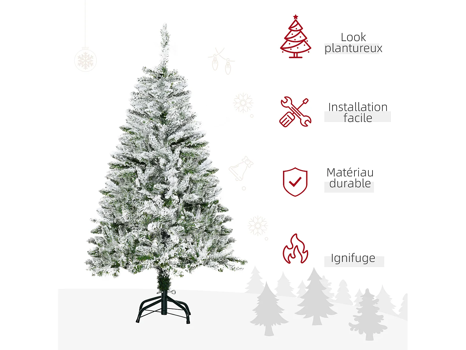 Sapin de Noël artificiel aspect enneigé Ø 70 x 120H cm 200 branches épines imitation Nordmann grand réalisme