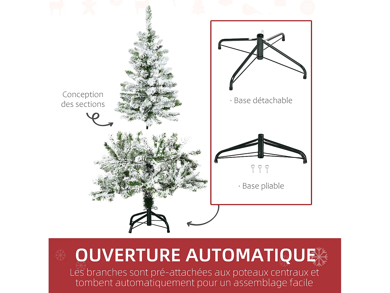 Sapin de Noël artificiel aspect enneigé Ø 70 x 120H cm 200 branches épines imitation Nordmann grand réalisme