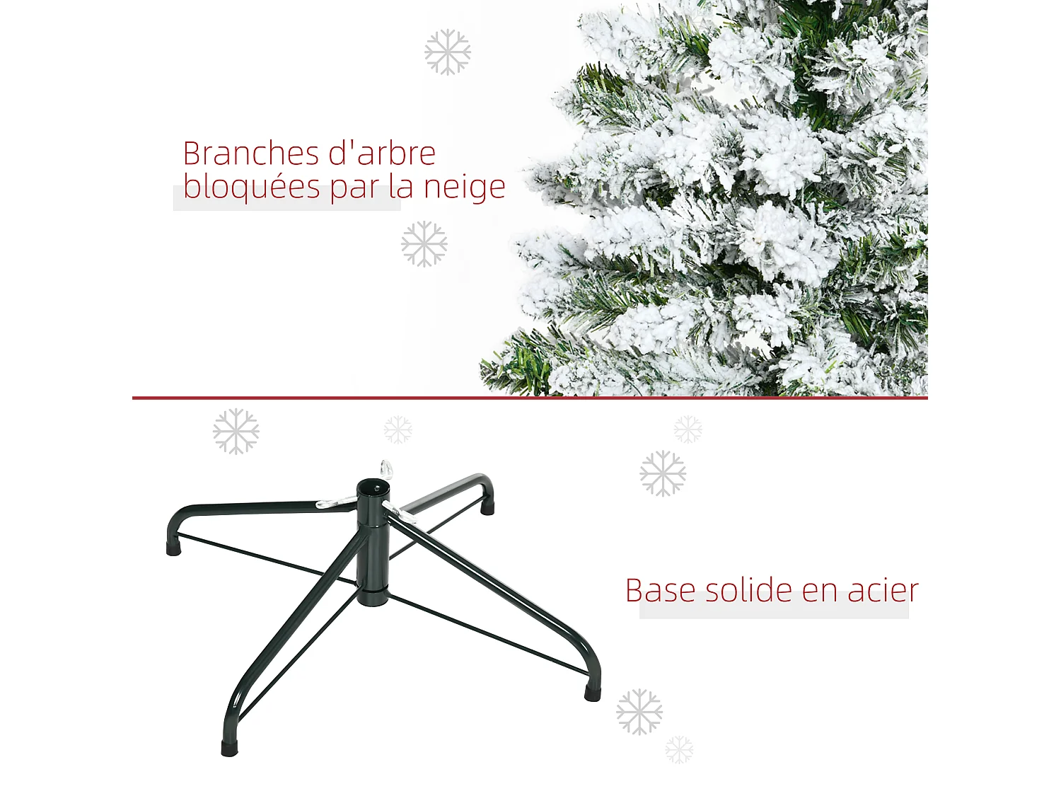 Sapin de Noël artificiel aspect enneigé Ø 70 x 120H cm 200 branches épines imitation Nordmann grand réalisme