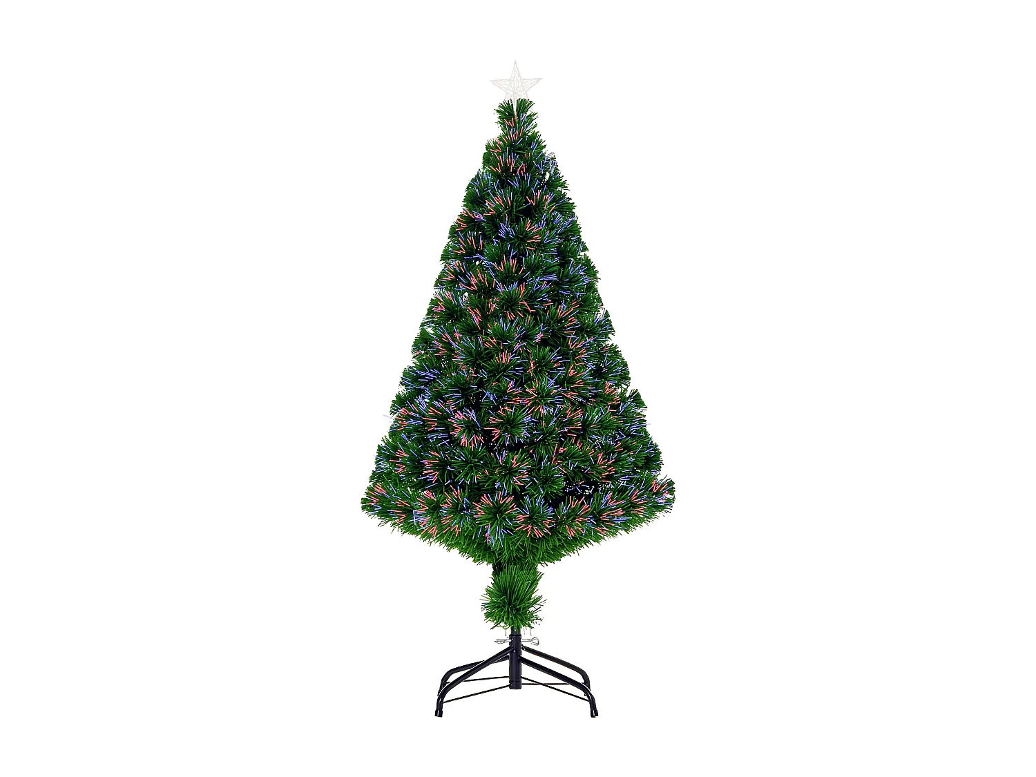 Sapin de Noël artificiel lumineux fibre optique multicolore + support pied Ø 60 x 120H cm 130 branches étoile sommet brillante vert