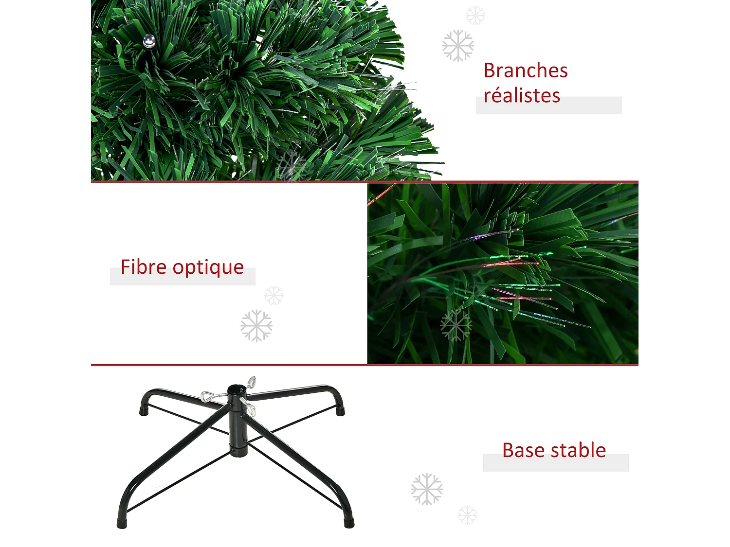 Sapin de Noël artificiel lumineux fibre optique multicolore + support pied Ø 60 x 120H cm 130 branches étoile sommet brillante vert