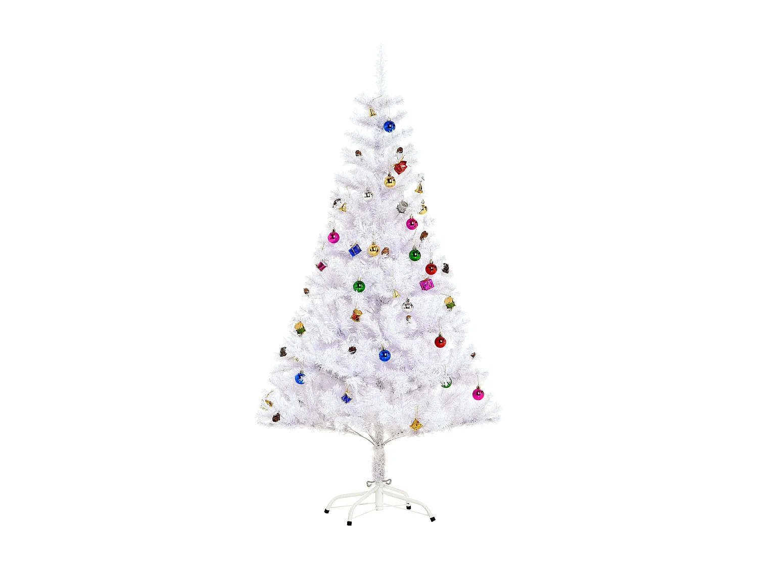 Sapin arbre de Noël artificiel blanc 150 cm 680 branches avec nombreux accessoires variés