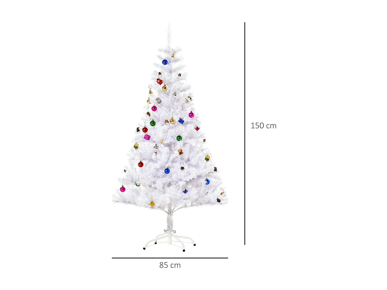Sapin arbre de Noël artificiel blanc 150 cm 680 branches avec nombreux accessoires variés