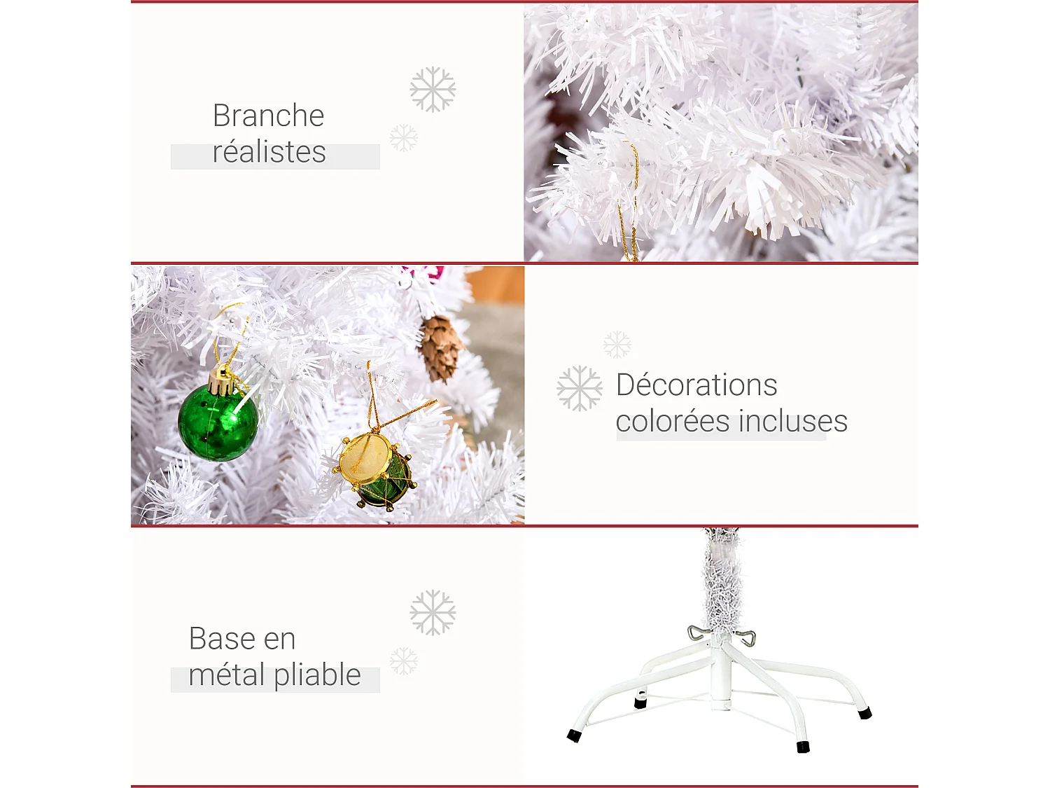 Sapin arbre de Noël artificiel blanc 150 cm 680 branches avec nombreux accessoires variés