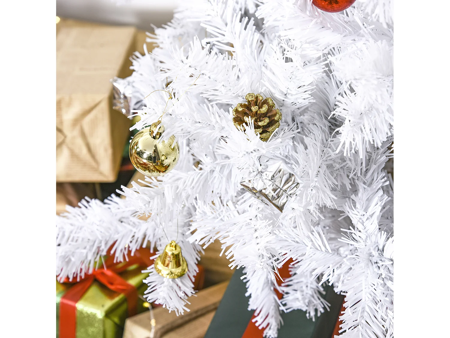 Sapin arbre de Noël artificiel blanc 150 cm 680 branches avec nombreux accessoires variés