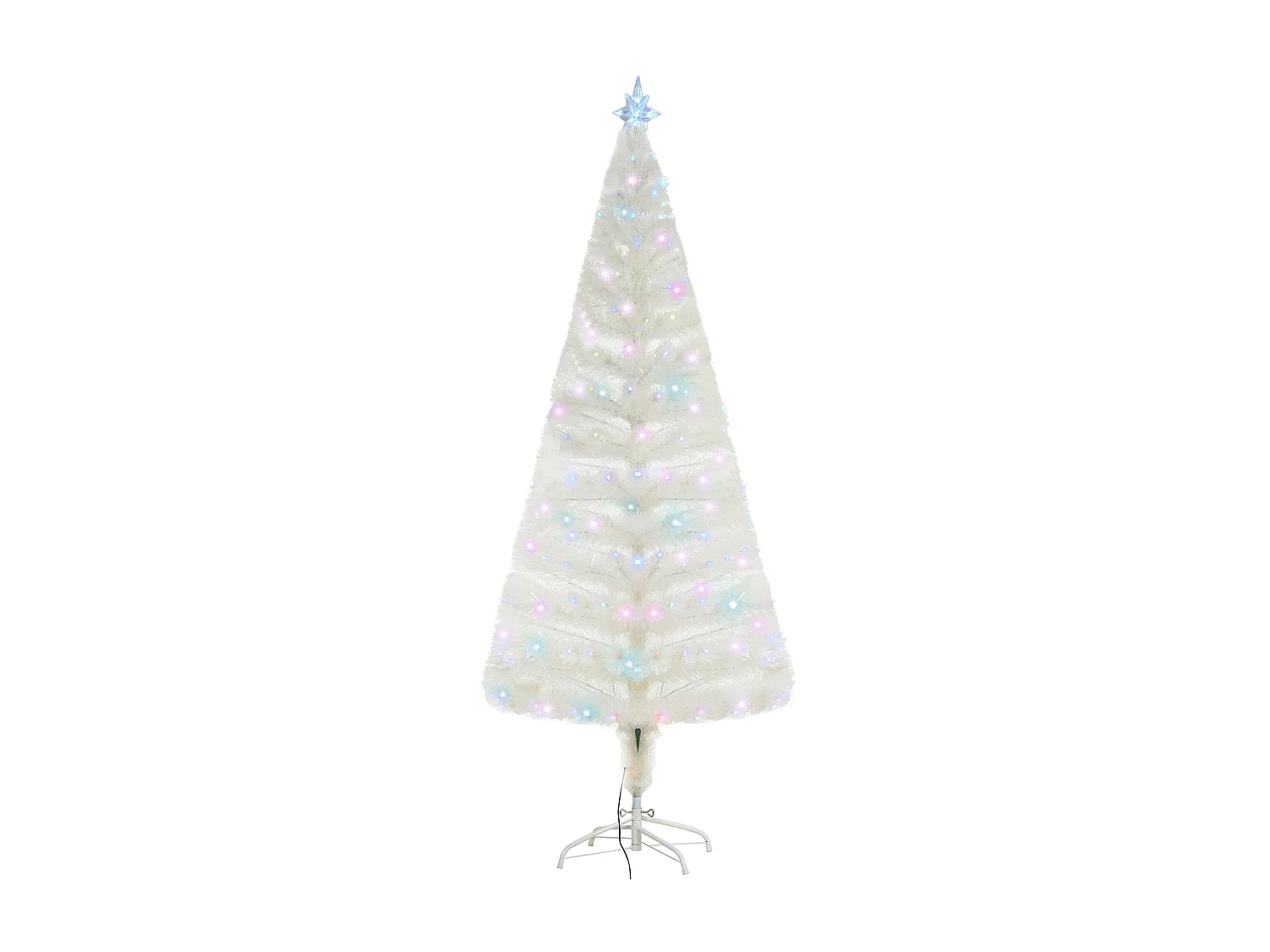 Sapin de Noël artificiel blanc sapin lumineux fibre optique + 220 LED couleurs RVB 7 modes support pied inclus Ø 80 x 180H cm 220 branches étoile sommet brillante