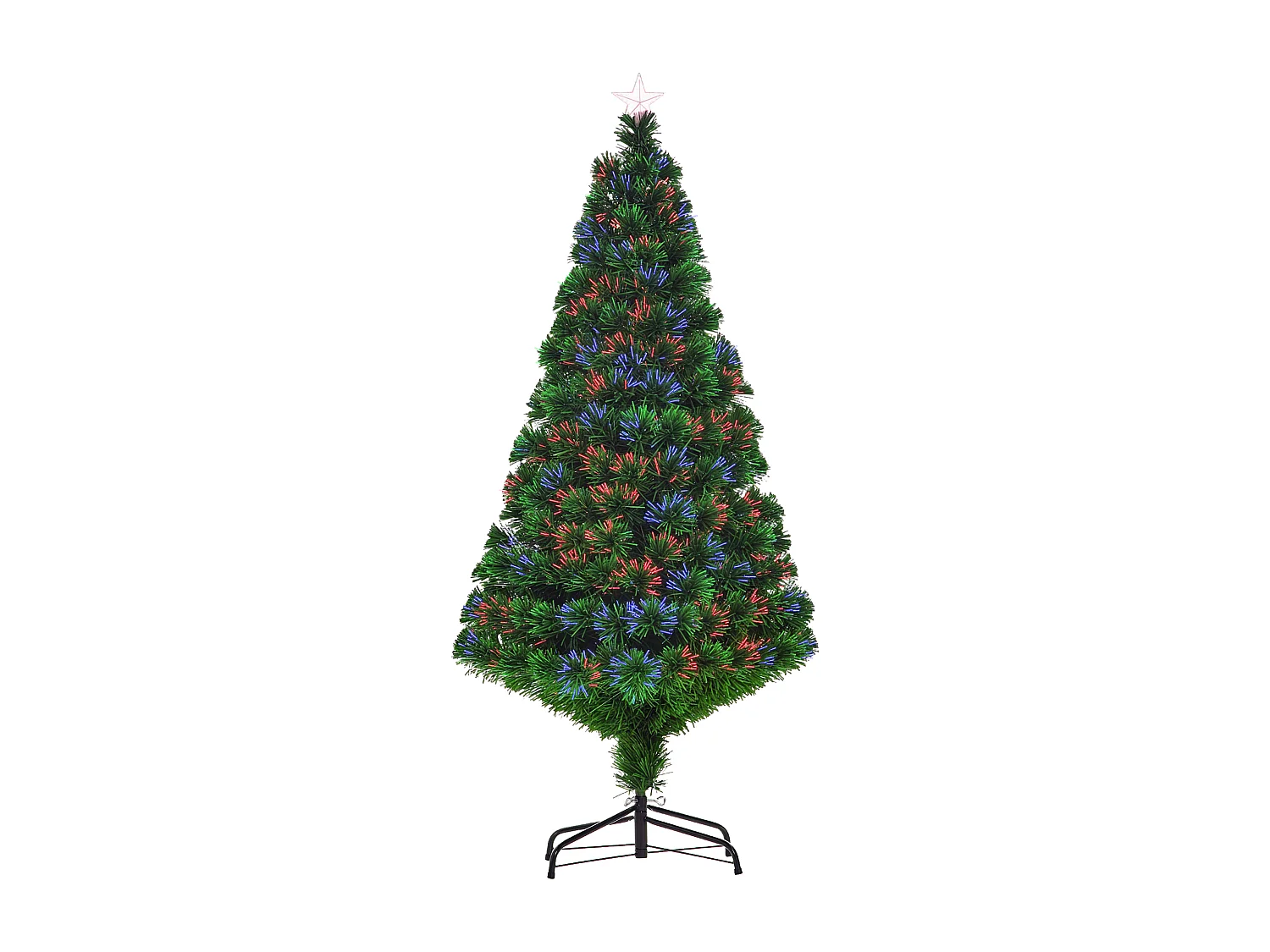 Sapin de Noël artificiel lumineux fibre optique multicolore + support pied Ø 75 x 150H cm 180 branches étoile sommet brillante vert