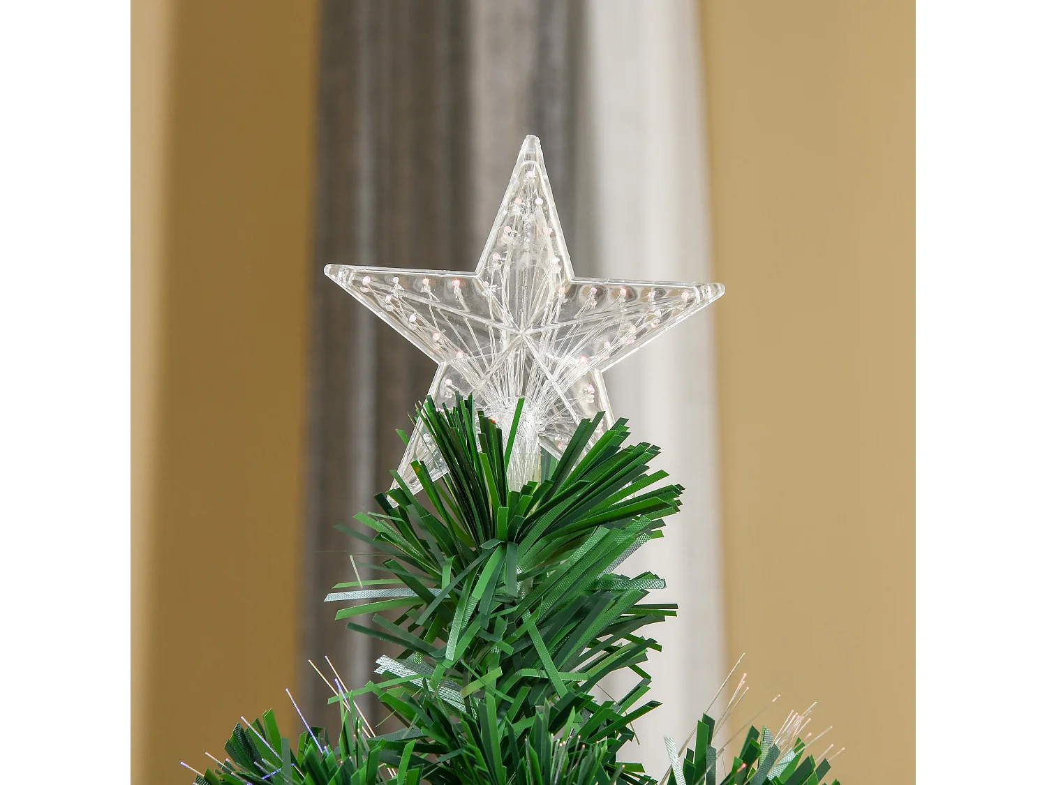 Sapin de Noël artificiel lumineux fibre optique multicolore + support pied Ø 75 x 150H cm 180 branches étoile sommet brillante vert