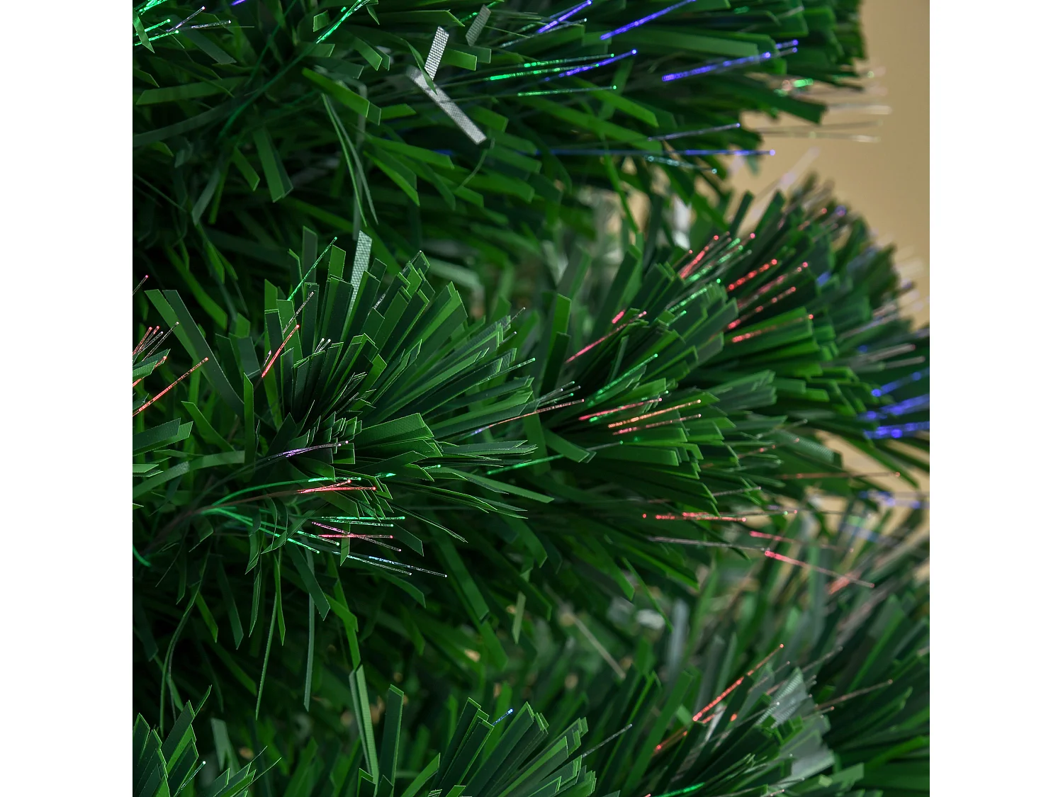 Sapin de Noël artificiel lumineux fibre optique multicolore + support pied Ø 75 x 150H cm 180 branches étoile sommet brillante vert