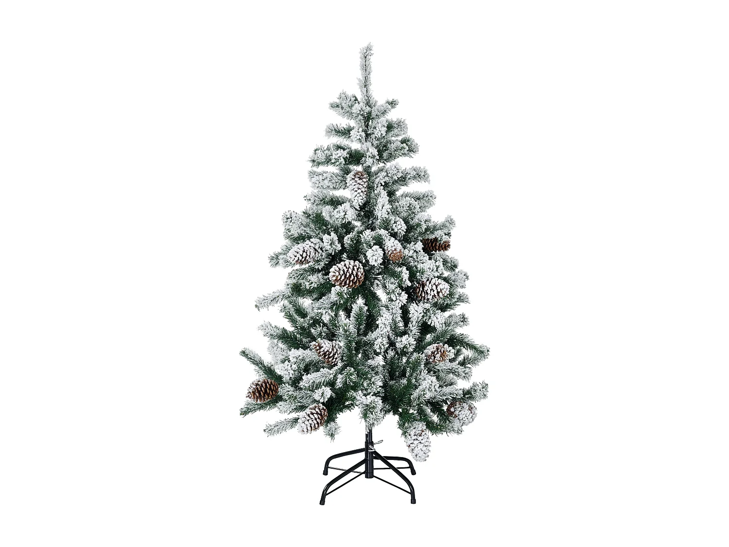 Sapin de Noël artificiel avec 28 pommes de pin arbre de Noël 269 branches enneigées support en acier socle pliable hauteur 120 cm vert