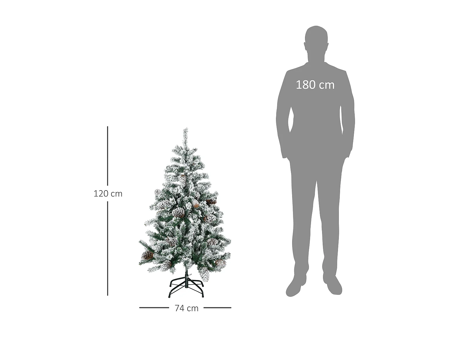Sapin de Noël artificiel avec 28 pommes de pin arbre de Noël 269 branches enneigées support en acier socle pliable hauteur 120 cm vert