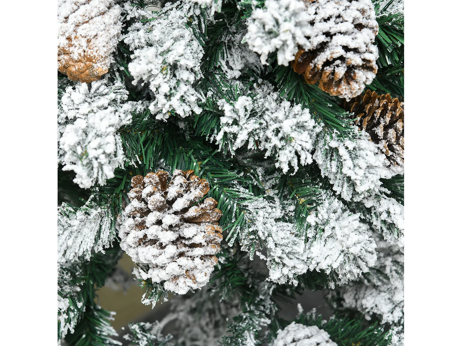 Sapin de Noël artificiel avec 28 pommes de pin arbre de Noël 269 branches enneigées support en acier socle pliable hauteur 120 cm vert