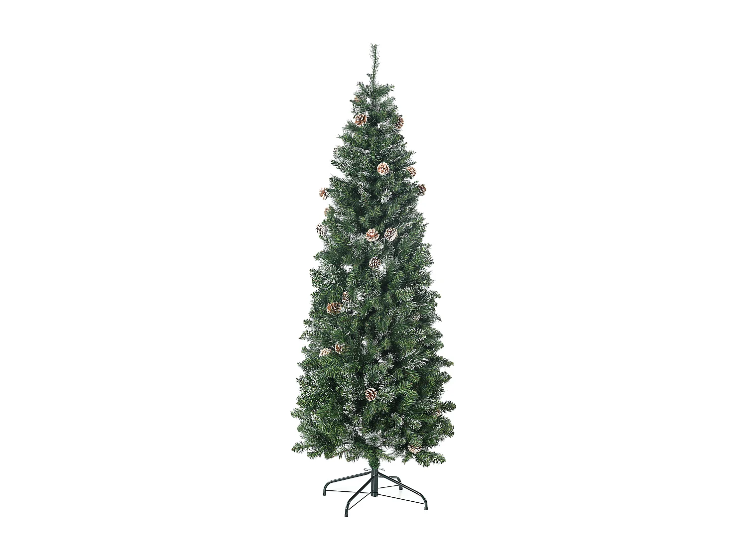 Sapin de Noël artificiel aspect enneigé Ø 65 x 180H cm 37 pommes de pin 618 branches épines imitation Nordmann grand réalisme