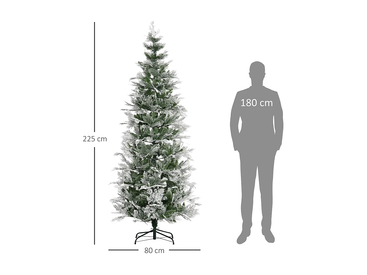 Sapin de Noël artificiel aspect enneigé Ø 80 x 225H cm pied support inclus 880 branches épines grand réalisme