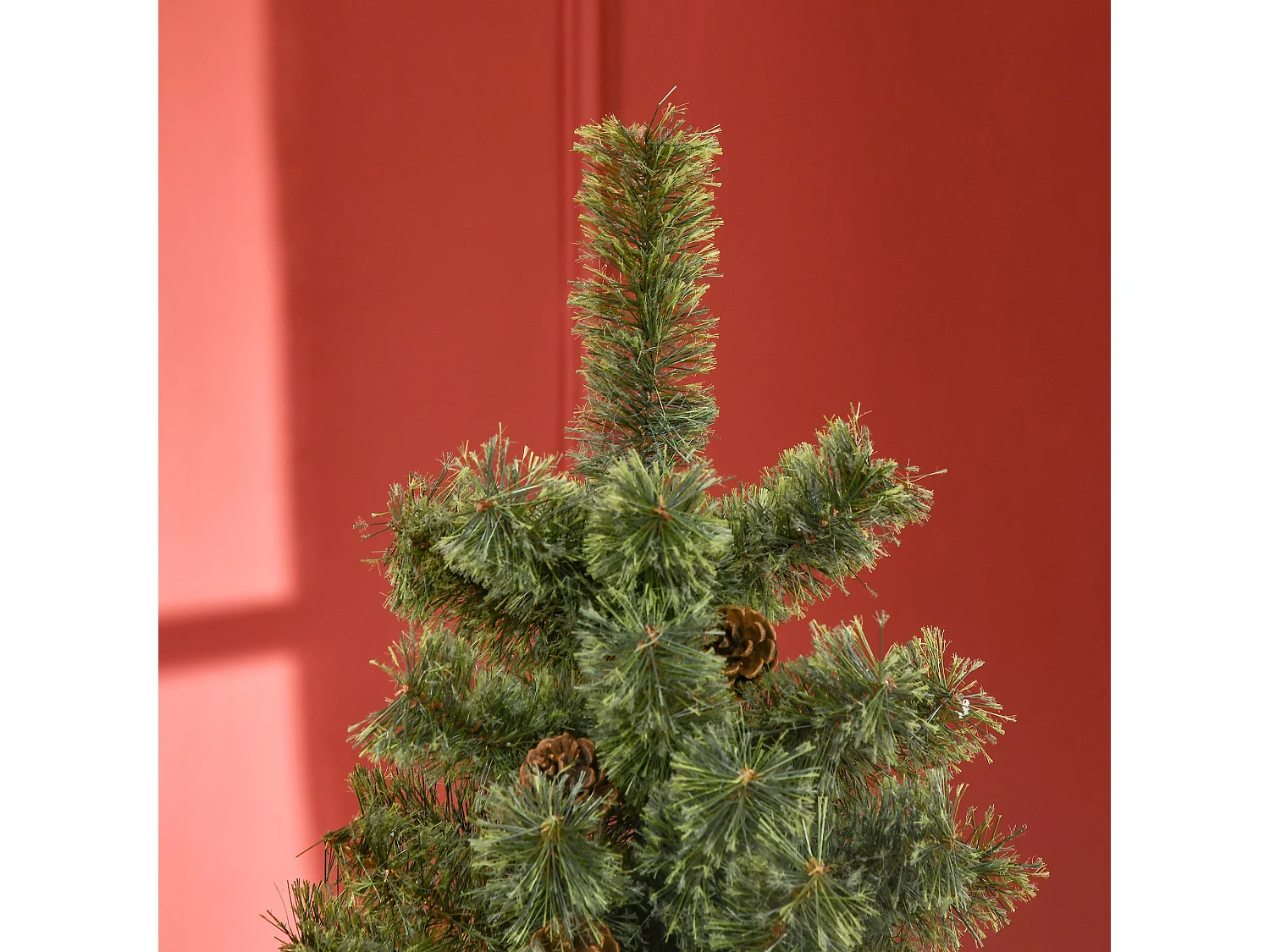 Sapin de Noël artificiel Ø 87 x 180H cm - 450 branches épines imitation Nordmann grand réalisme - 28 pommes de pin - métal PVC vert