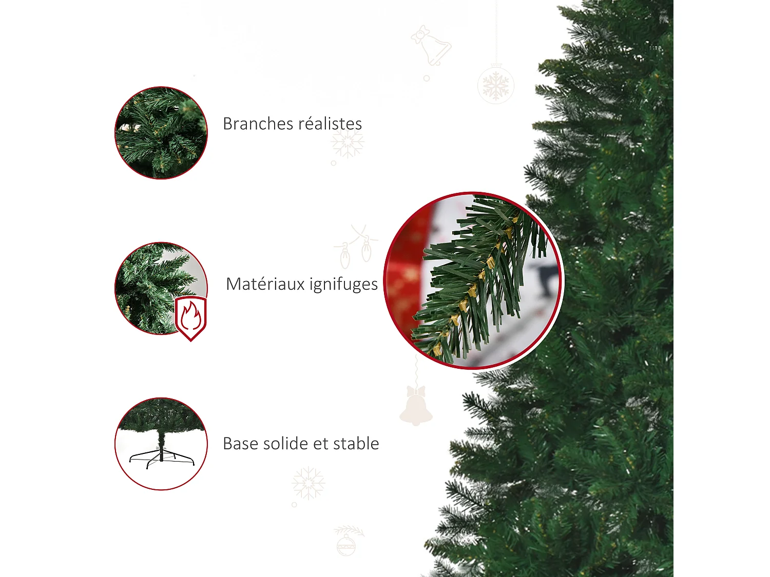 Sapin de Noël artificiel Ø 120 x 240H cm 1499 branches épines imitation Nordmann grand réalisme vert