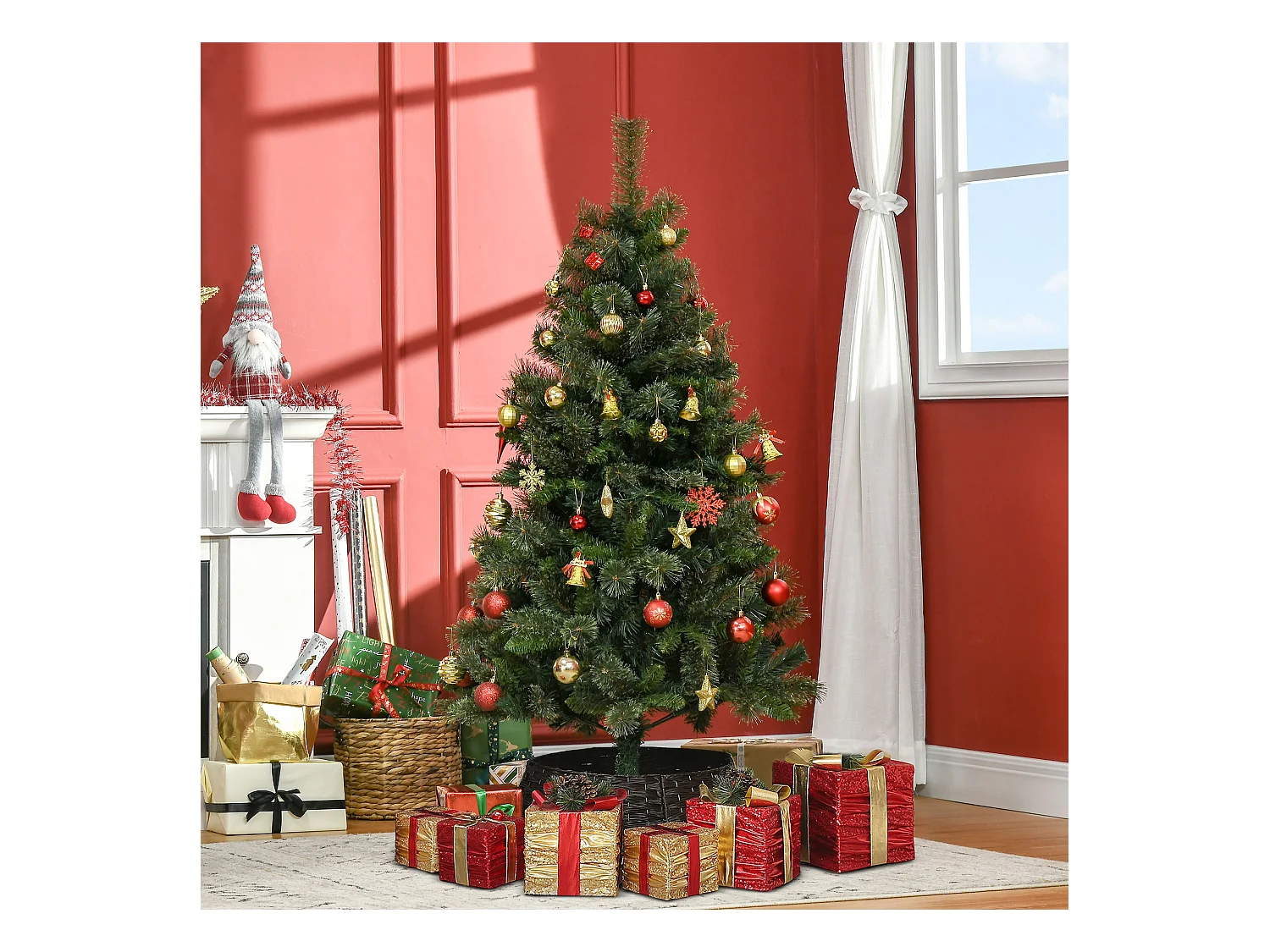 Sapin de Noël artificiel Ø 84 x 150H cm 665 branches épines imitation Nordmann grand réalisme vert