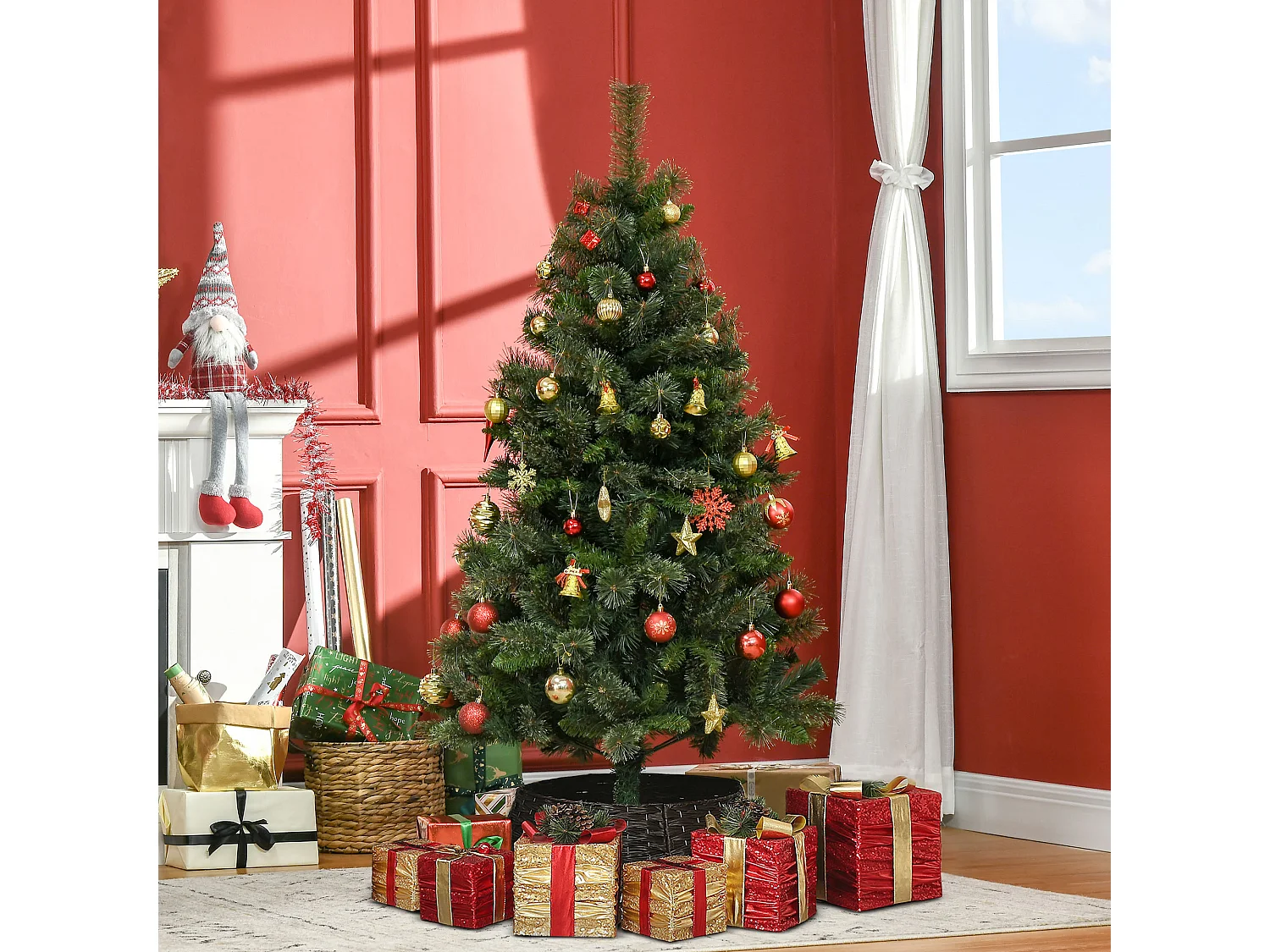 Sapin de Noël artificiel Ø 84 x 150H cm 665 branches épines imitation Nordmann grand réalisme vert