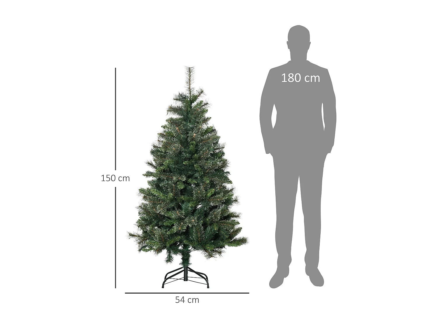 Sapin de Noël artificiel Ø 84 x 150H cm 665 branches épines imitation Nordmann grand réalisme vert