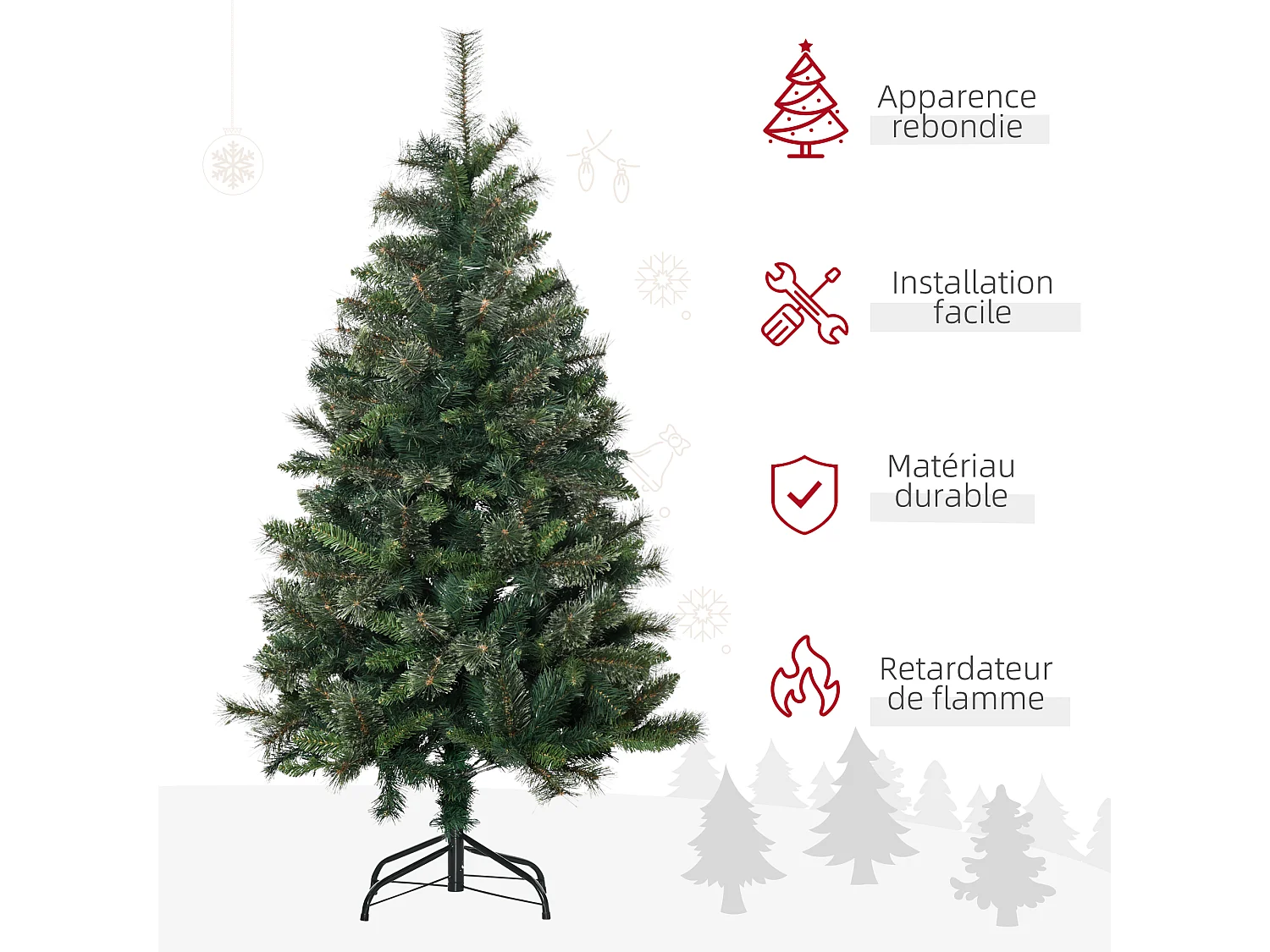 Sapin de Noël artificiel Ø 84 x 150H cm 665 branches épines imitation Nordmann grand réalisme vert