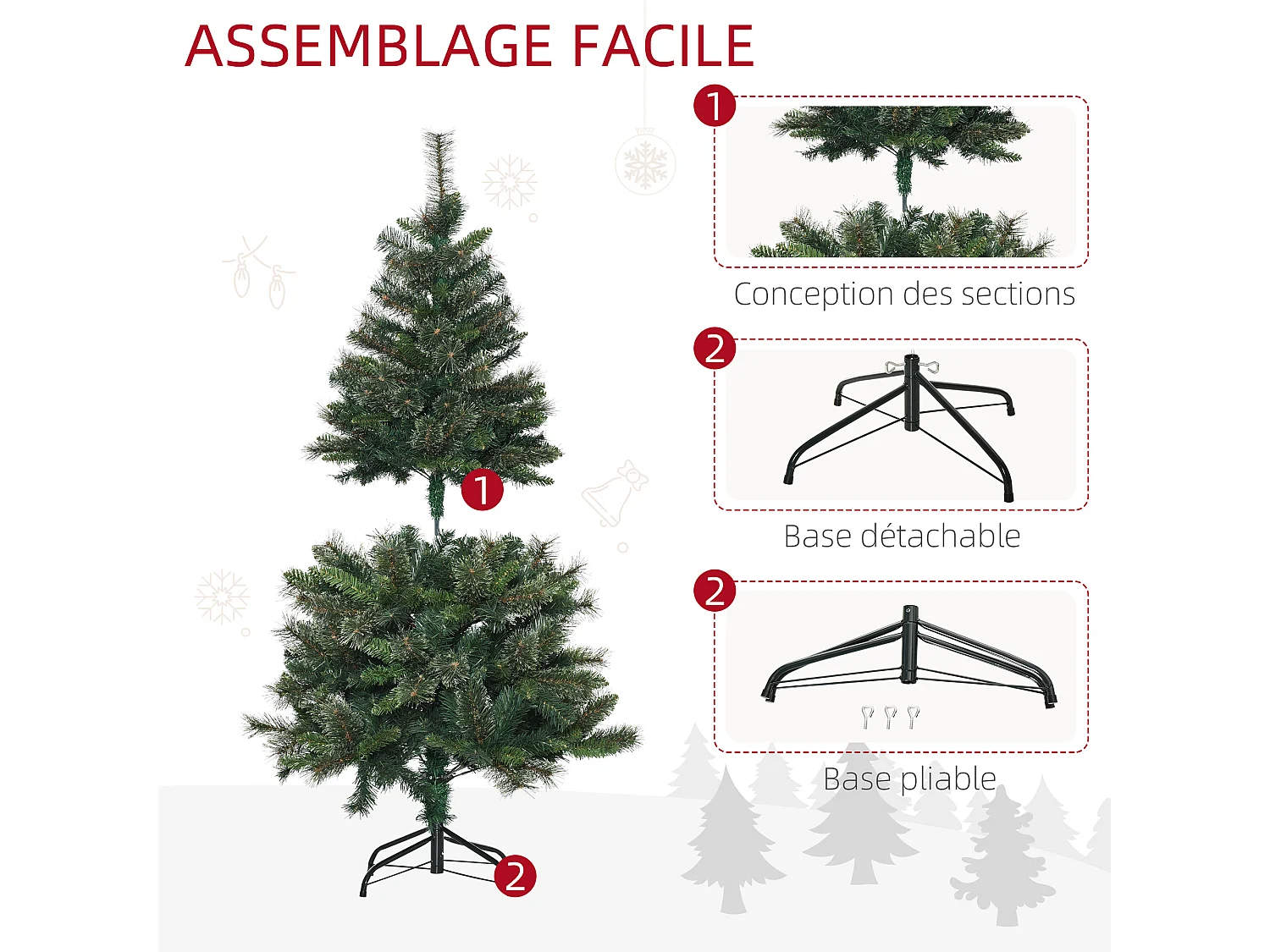 Sapin de Noël artificiel Ø 84 x 150H cm 665 branches épines imitation Nordmann grand réalisme vert