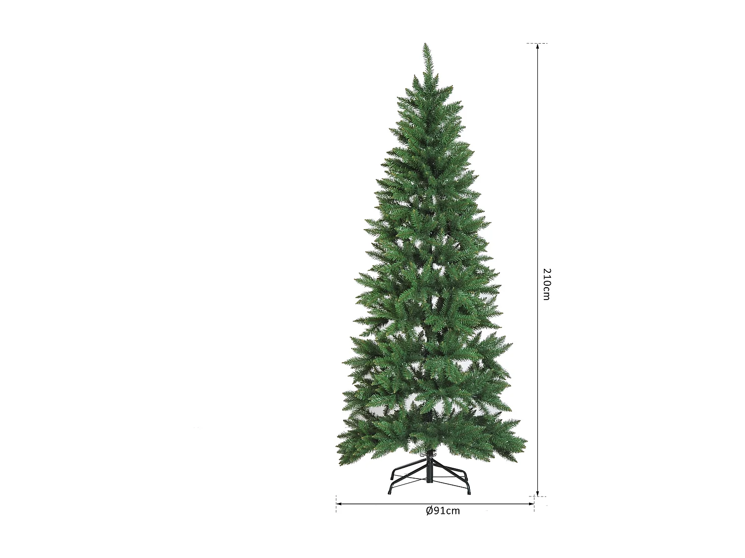 Sapin de Noël artificiel Ø 91 x 210H cm 865 branches épines imitation Nordmann grand réalisme vert
