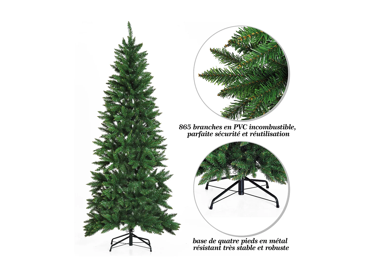 Sapin de Noël artificiel Ø 91 x 210H cm 865 branches épines imitation Nordmann grand réalisme vert