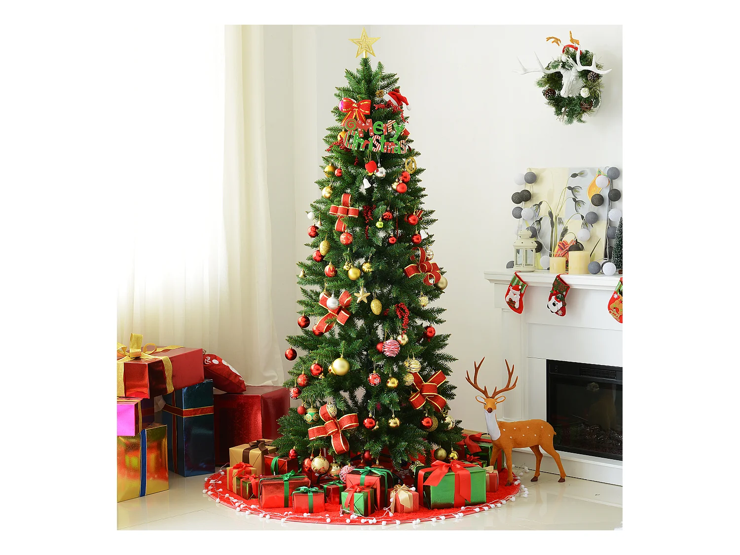 Sapin de Noël artificiel Ø 91 x 210H cm 865 branches épines imitation Nordmann grand réalisme vert
