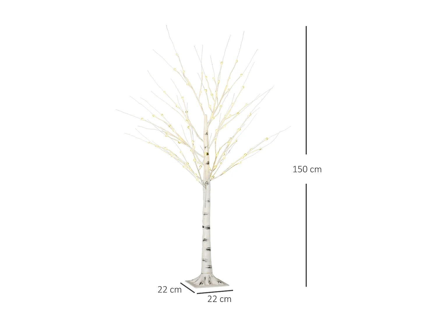 Arbre lumineux LED bouleau - décoration lumineuse - 96 LEDS blanc chaud - norme IP 44 - usage intérieur/extérieur - 1,5H m - métal PP blanc