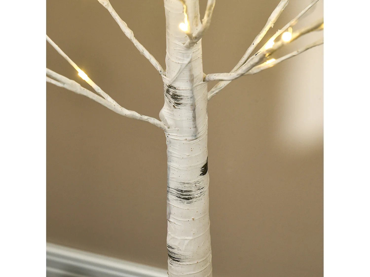 Arbre lumineux LED bouleau - décoration lumineuse - 96 LEDS blanc chaud - norme IP 44 - usage intérieur/extérieur - 1,5H m - métal PP blanc