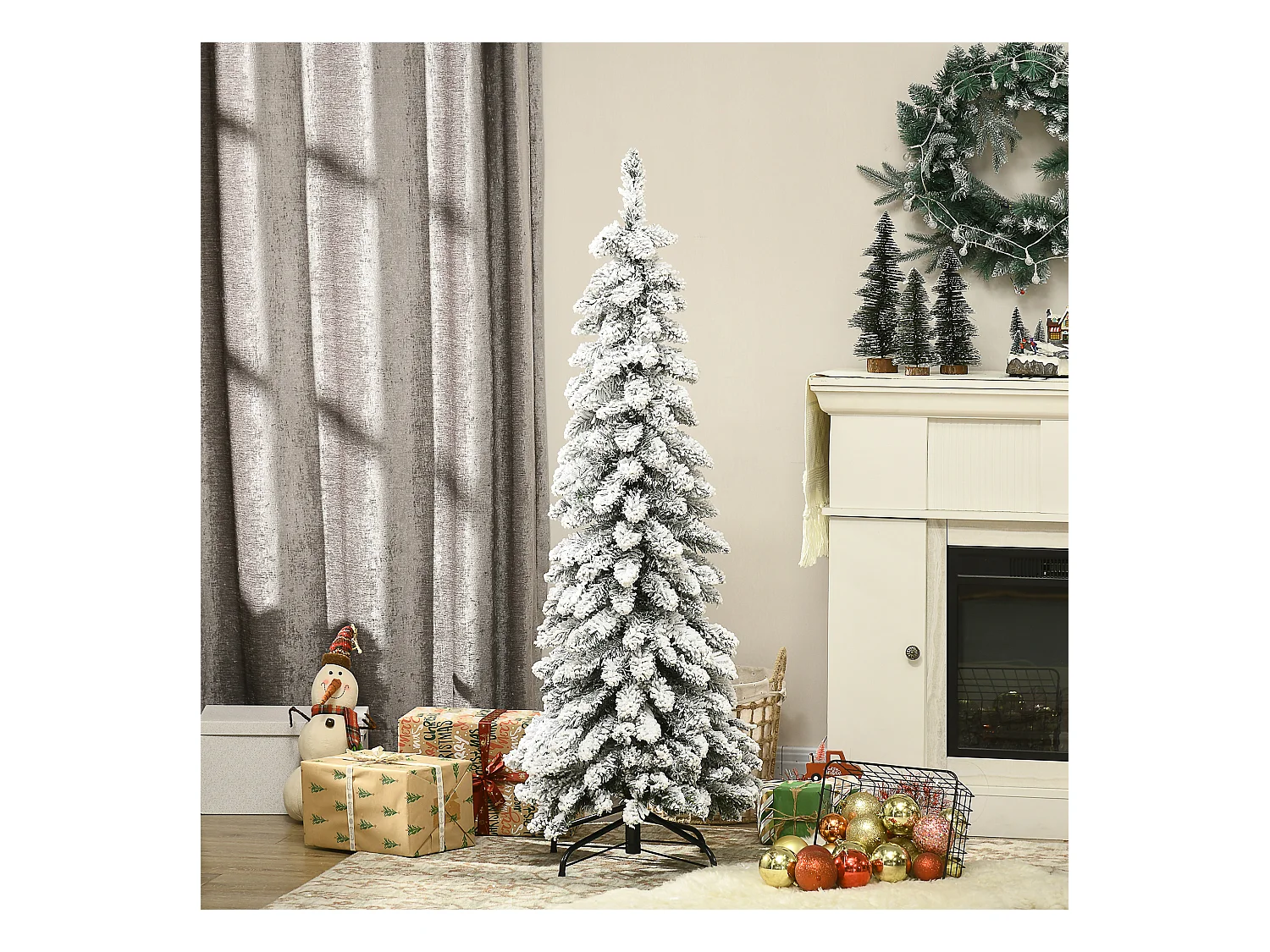 Arbre de Noël artificiel sapin de Noël avec support en acier 253 branches enneigées socle pliable hauteur 135 cm vert