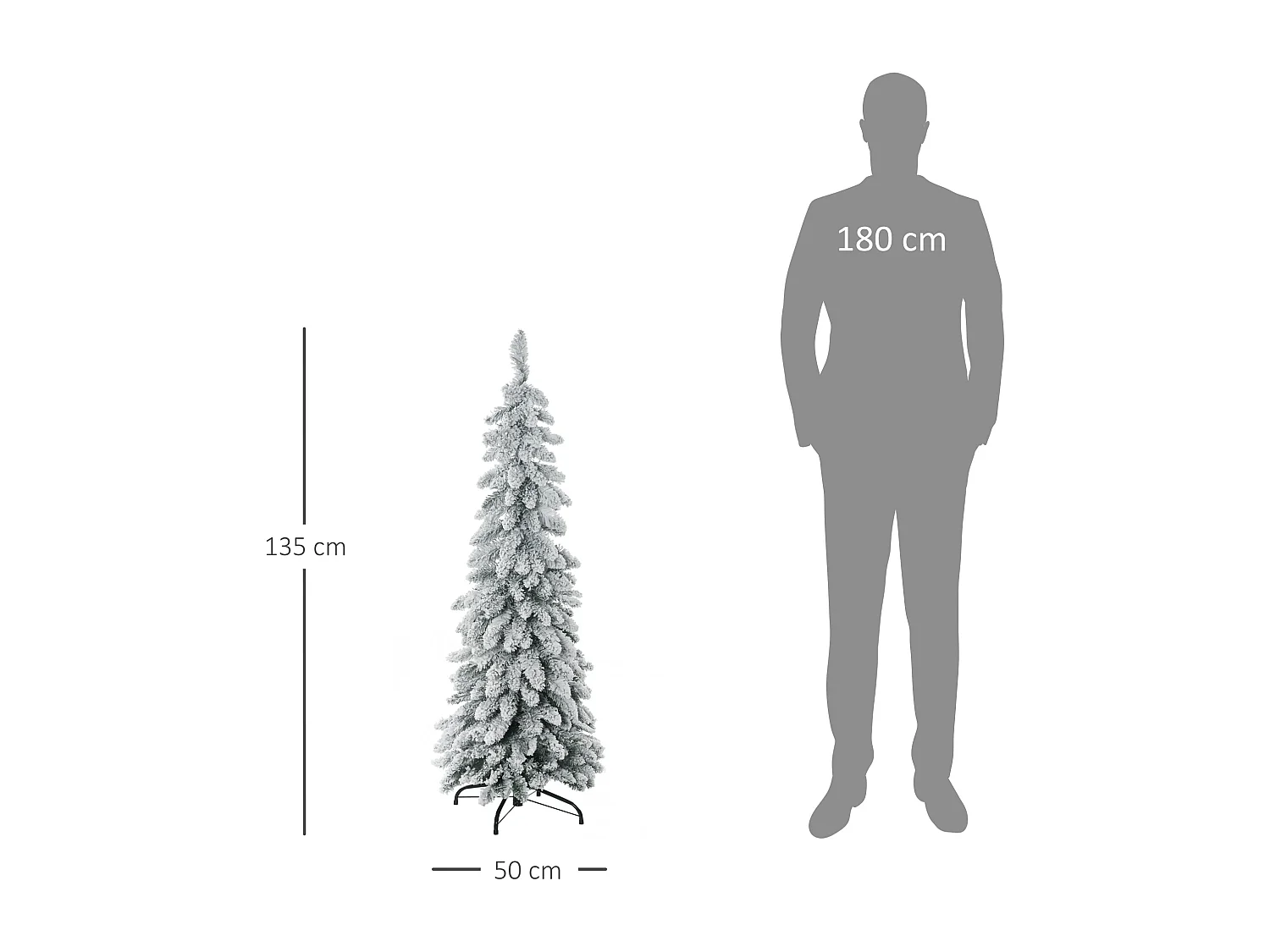Arbre de Noël artificiel sapin de Noël avec support en acier 253 branches enneigées socle pliable hauteur 135 cm vert