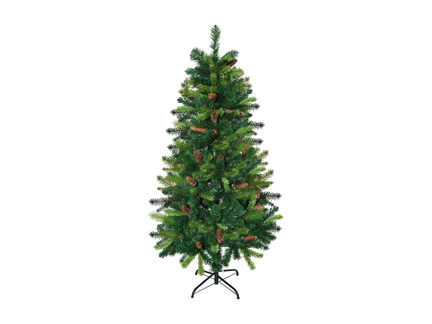Sapin de Noël artificiel aspect réaliste Ø 60 x 150H cm 24 pommes de pin 360 branches imitation Nordmann